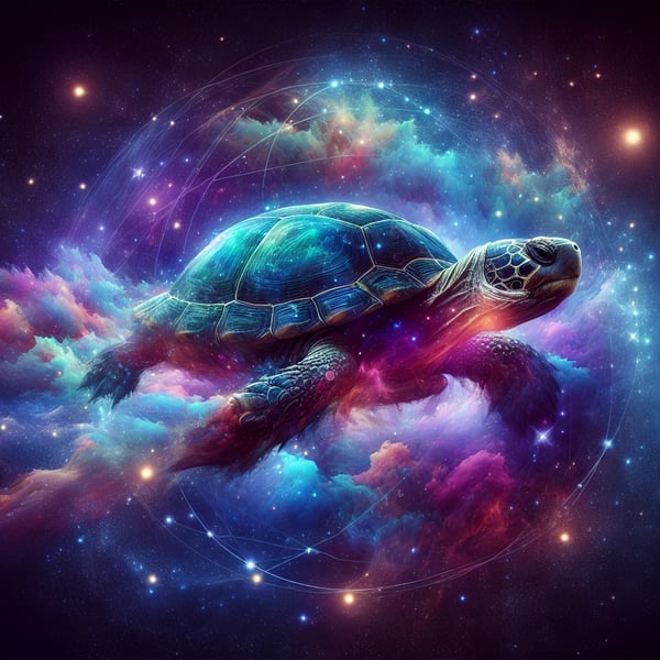 tortuga en un viaje cosmico simbolico.webp