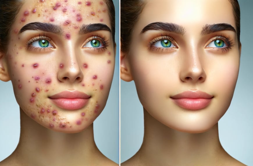 transformación de la piel después del tratamiento del acné