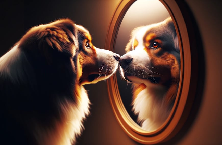 perro observando su reflejo
