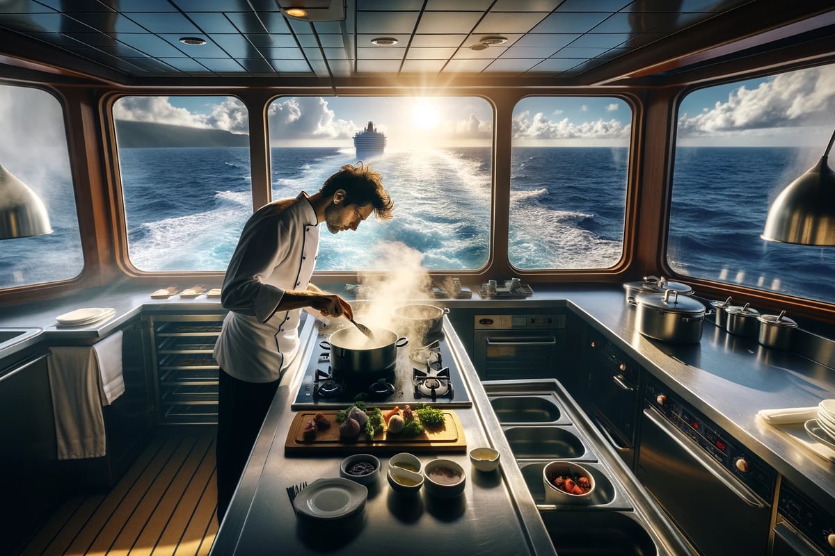 vista del mar desde la cocina de un crucero