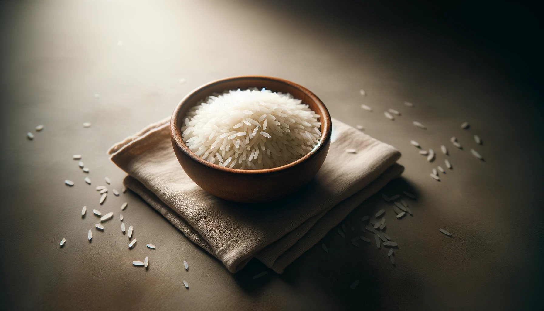 cuenco de arroz en mesa rústica