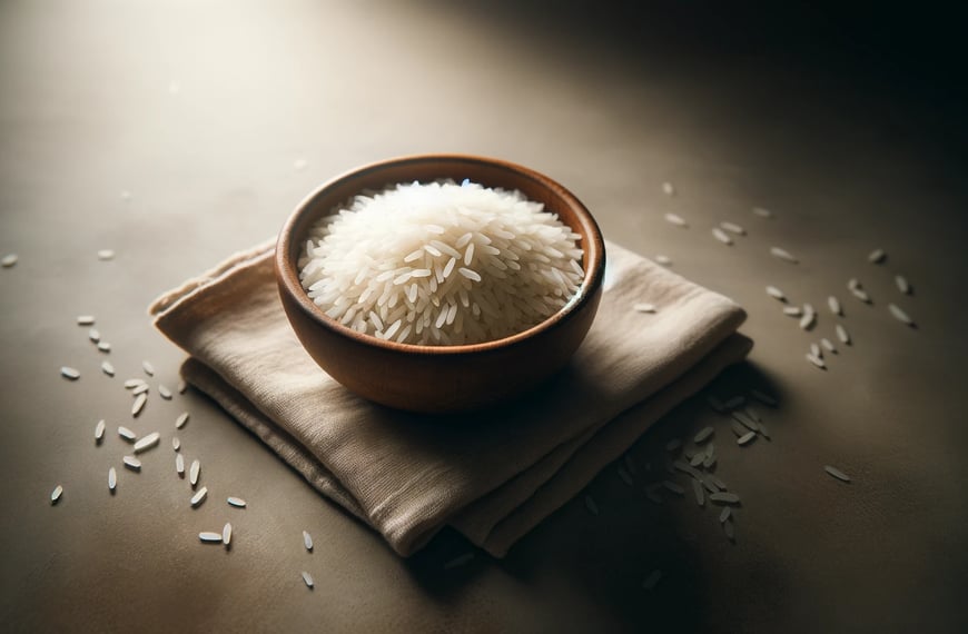 cuenco de arroz en mesa rústica