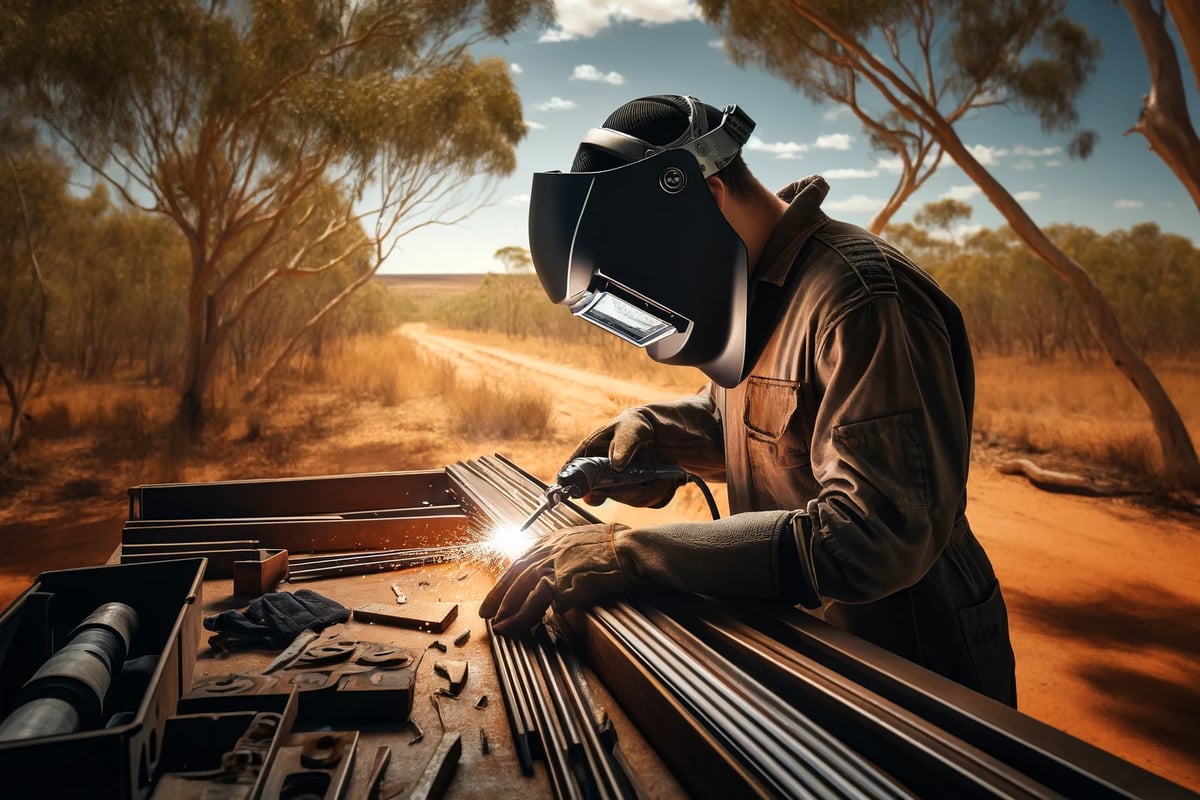 soldadura de hierro en el paisaje australiano