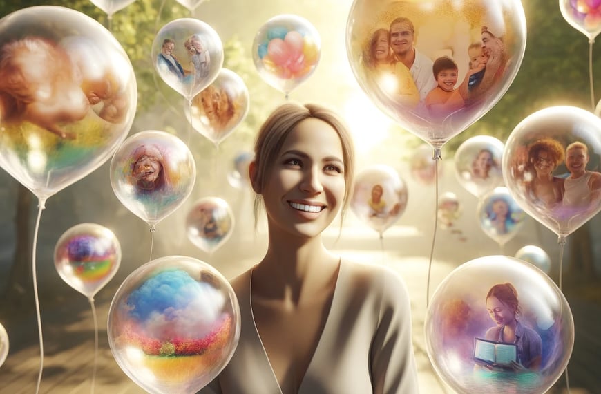 pensamientos positivos visualizados en globos