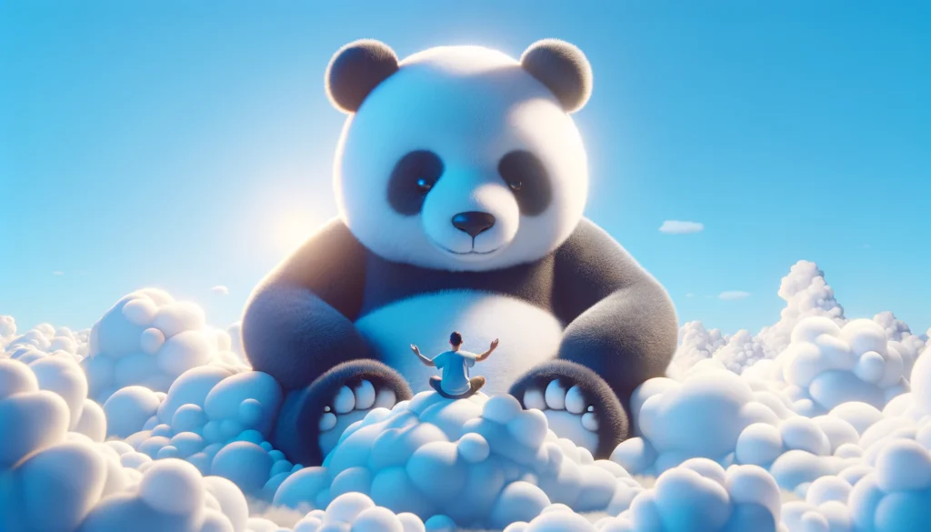 encuentros amistosos en sueños con osos panda entre nubes