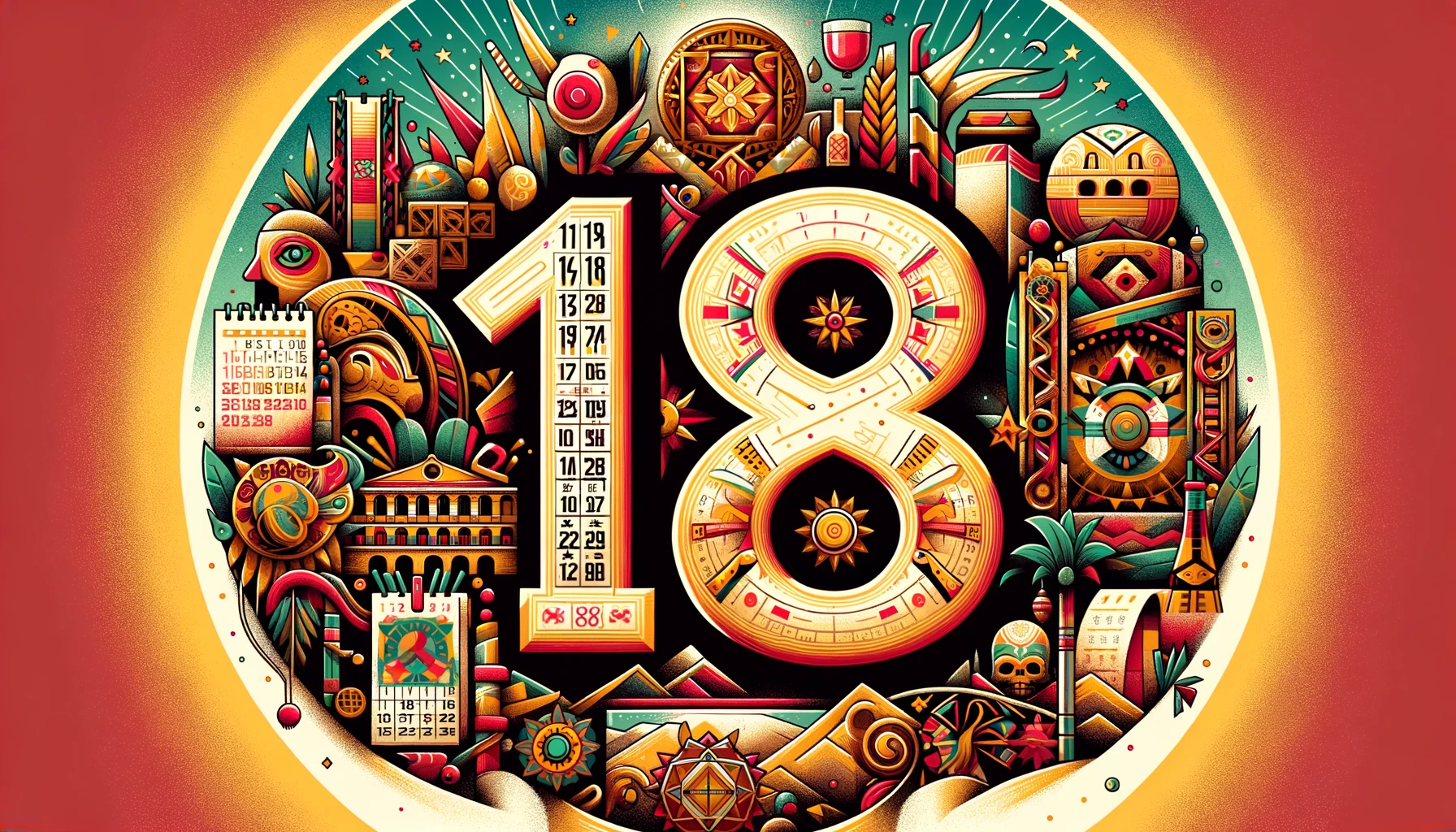 celebración del número 18 con símbolos mexicanos