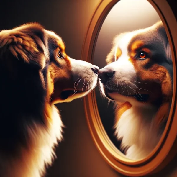 perro observando su reflejo