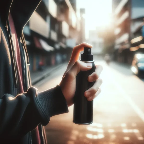 seguridad personal con spray de defensa en entorno urbano