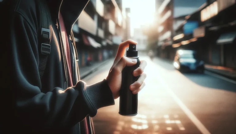 seguridad personal con spray de defensa en entorno urbano