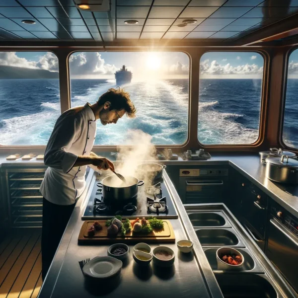 vista del mar desde la cocina de un crucero
