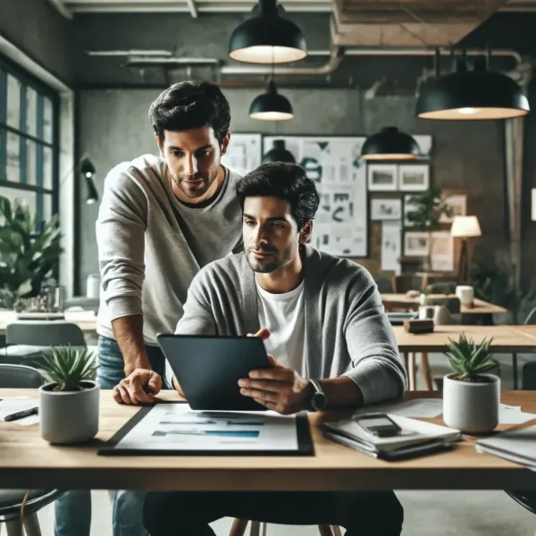 intercambio de ideas entre emprendedores latinos en oficina moderna