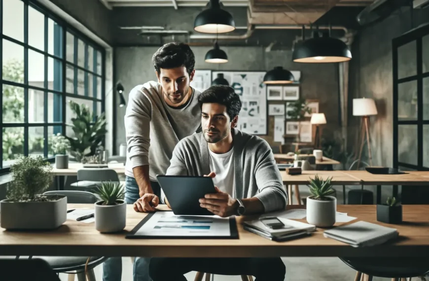 intercambio de ideas entre emprendedores latinos en oficina moderna