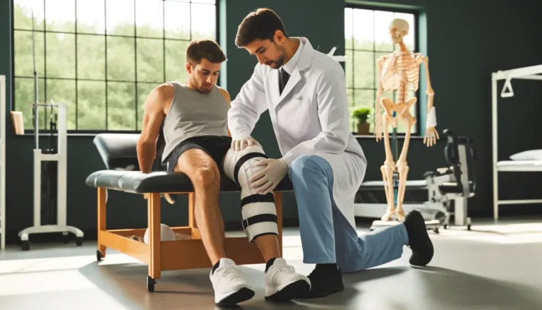 fisioterapeuta aplicando técnicas de rehabilitación en entorno clínico